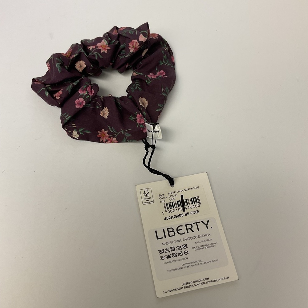 LIBERTY OF LONDON ANNIE TANA COTTON SCRUNCHIE FLORAL PRINT PLUM MULTI NWT